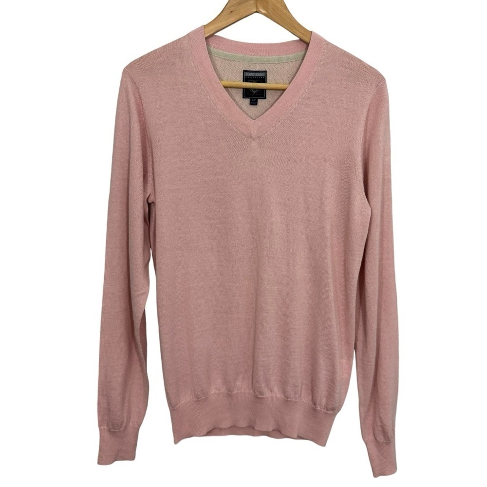 Point Zero Merino Blend V-Neck Sweater Womens S Baby Pink Pullover Academia EUC